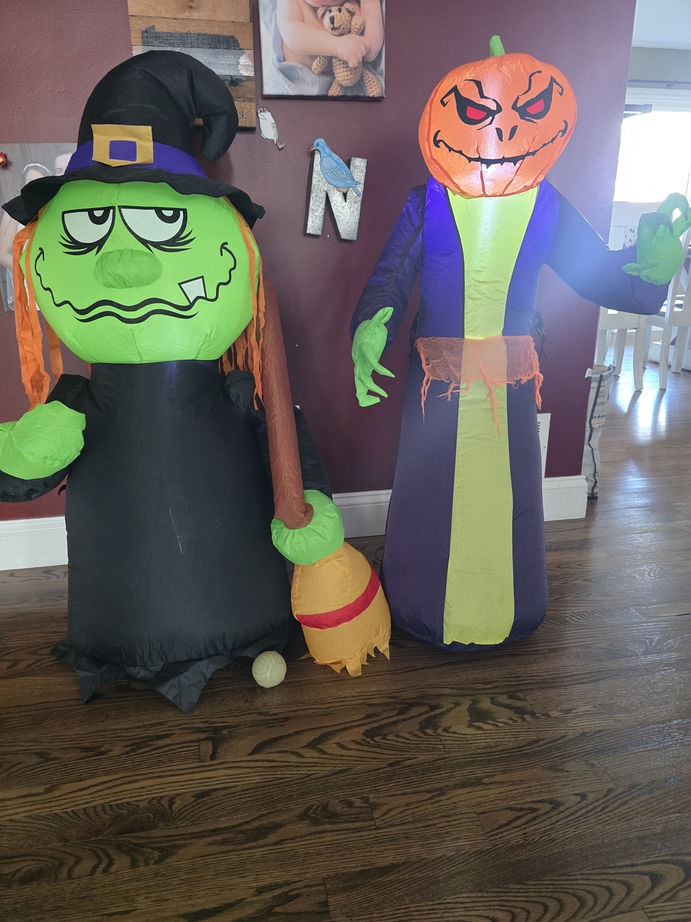 3.5 Foot Blowup Witch and Pumpkin Head Inflatable Halloween Duo